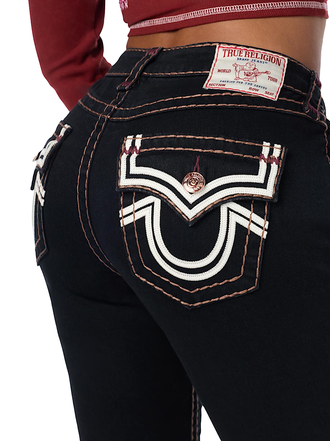 JENNIE MID RISE APPLIQU&Eacute; SUPER T FLAP CURVY SKINNY JEAN