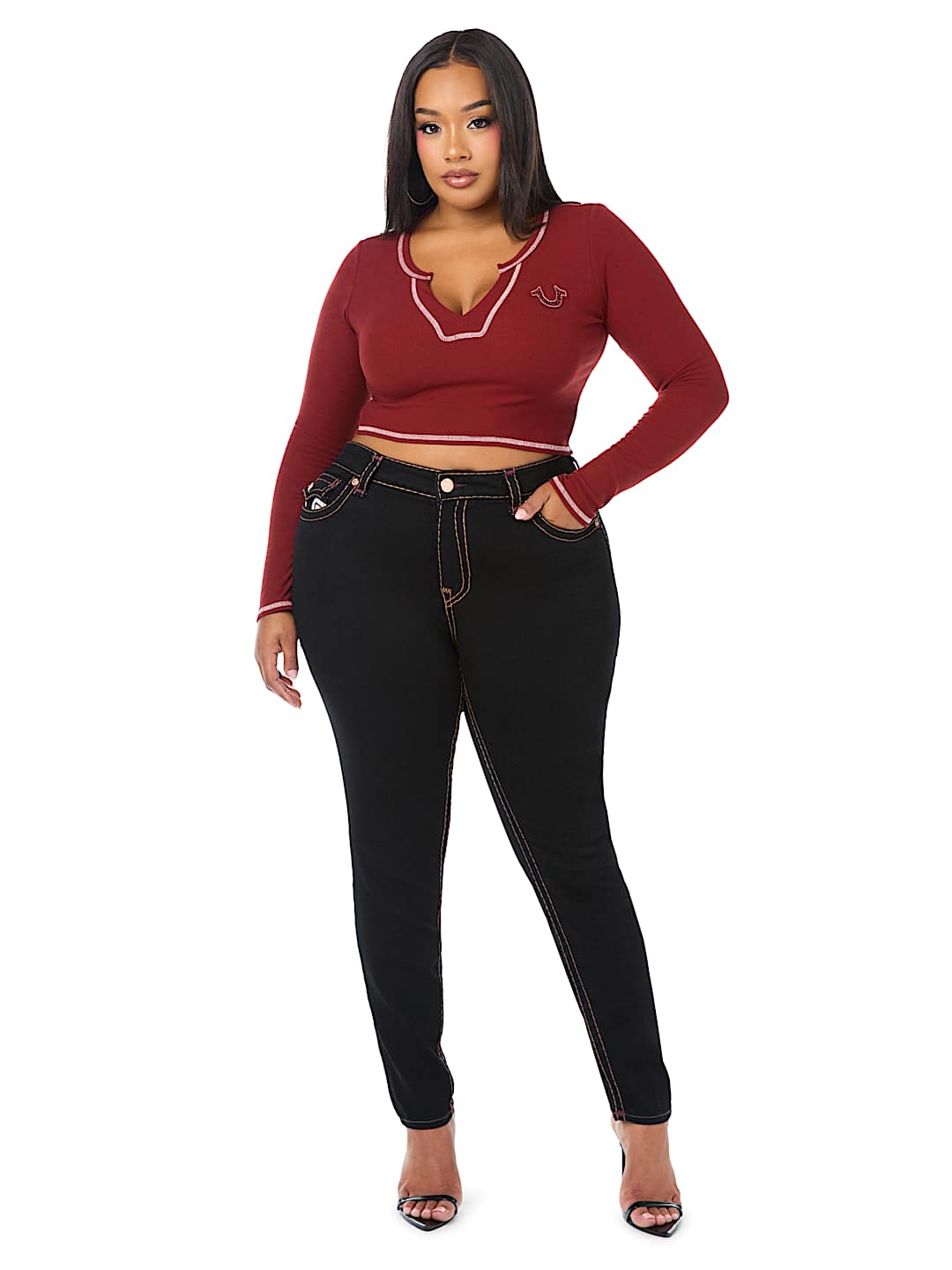 PLUS JENNIE MID RISE APPLIQU&Eacute; SUPER T FLAP CURVY SKINNY JEAN