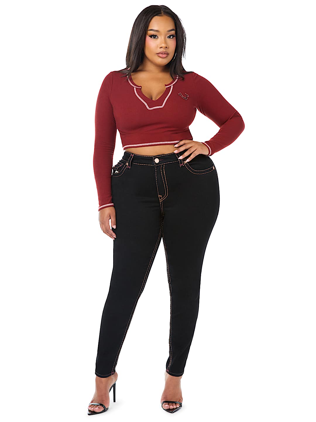 PLUS JENNIE MID RISE APPLIQU&Eacute; SUPER T FLAP CURVY SKINNY JEAN