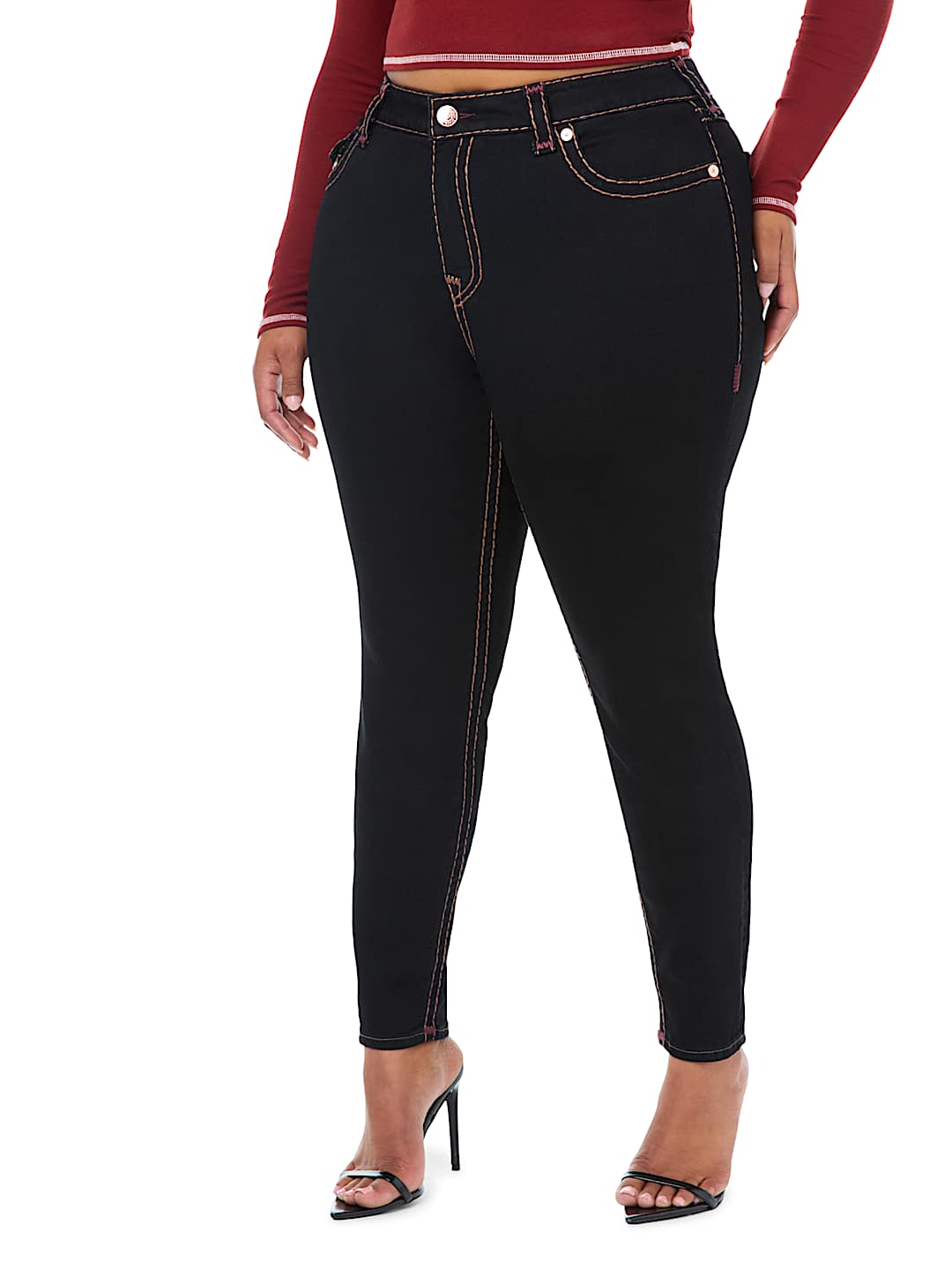 PLUS JENNIE MID RISE APPLIQU&Eacute; SUPER T FLAP CURVY SKINNY JEAN