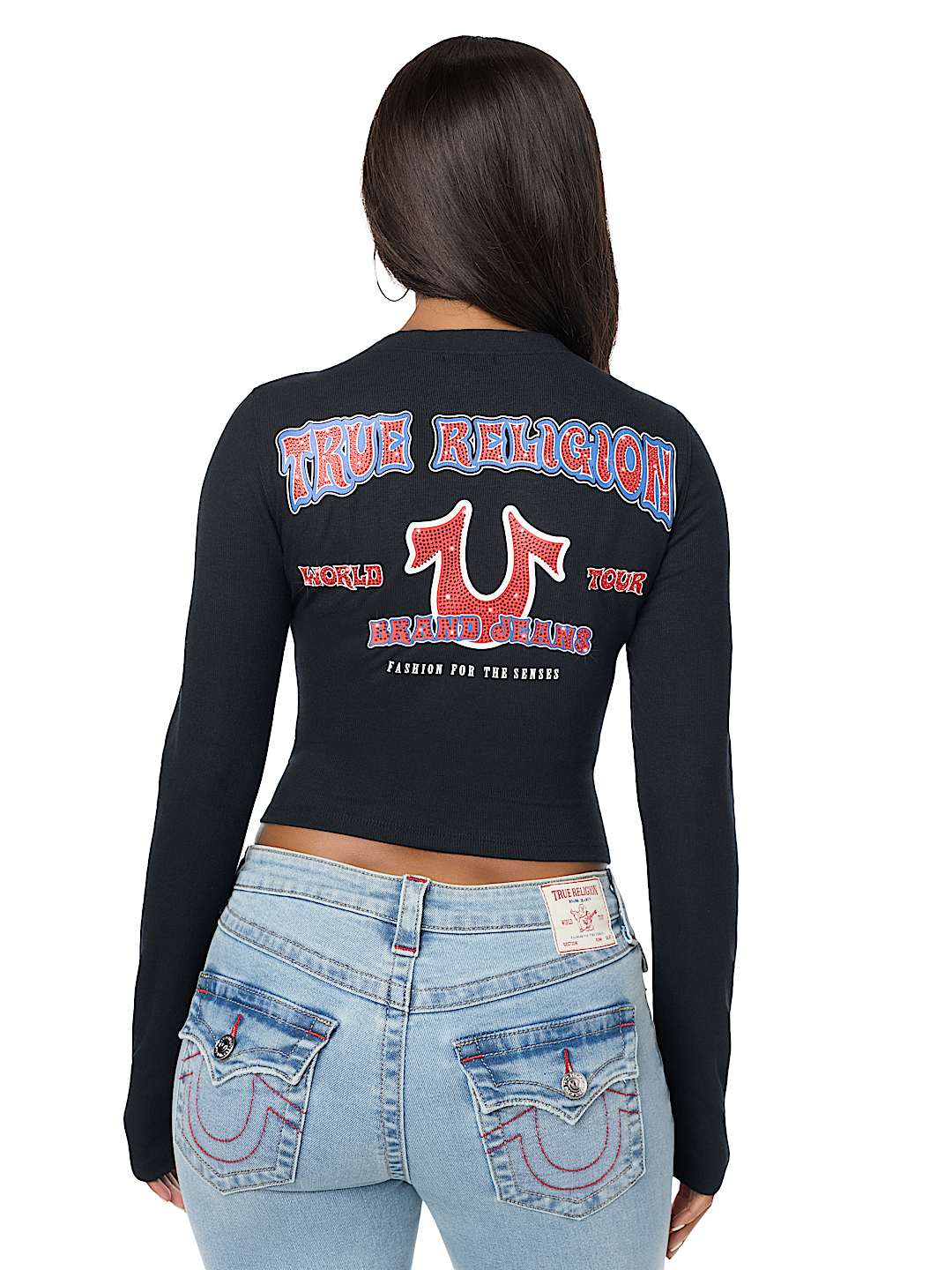 CRYSTAL LOGO POCKET HENLEY RIBBED LONG SLEEVE TOP