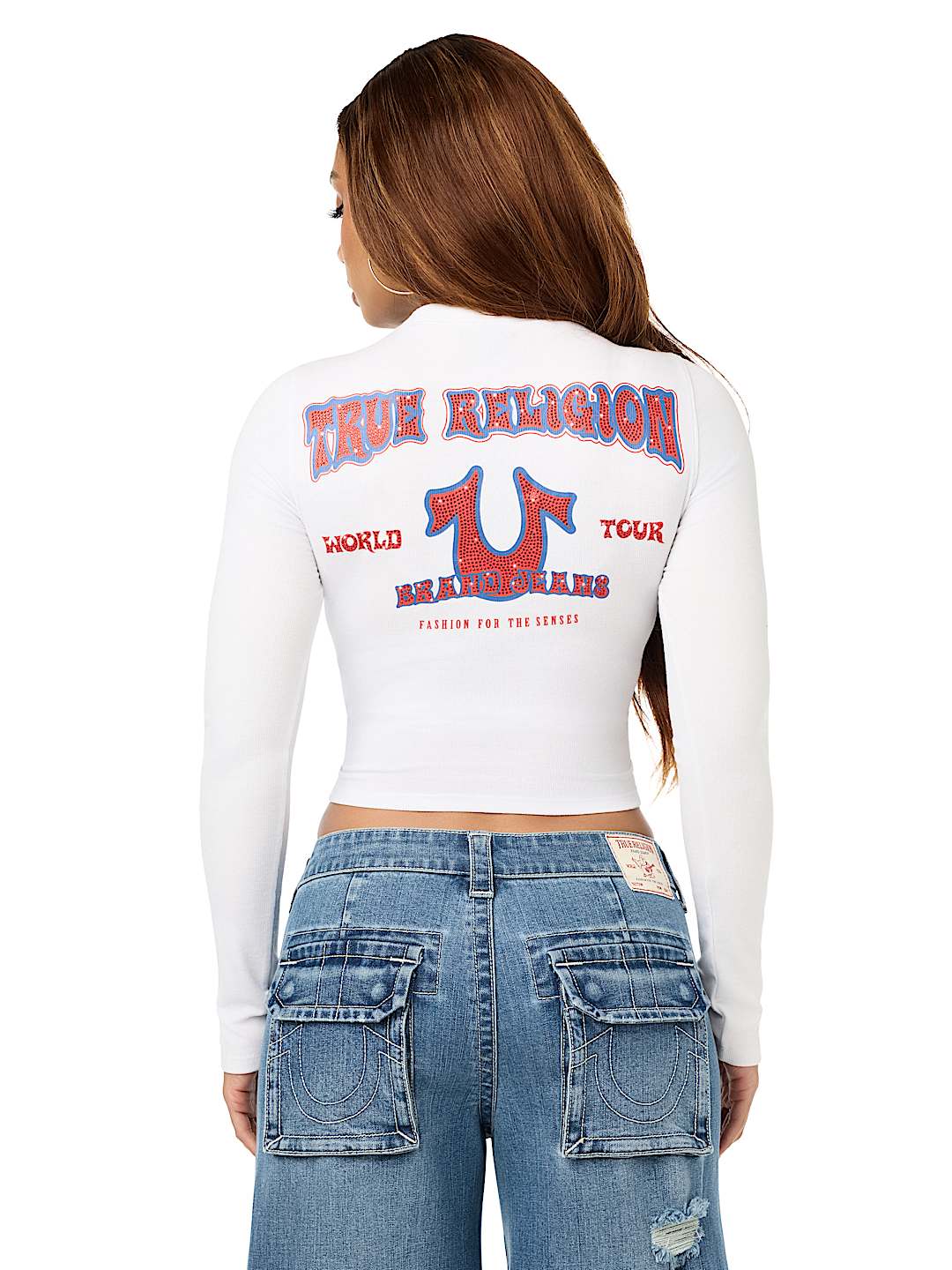 CRYSTAL LOGO POCKET HENLEY RIBBED LONG SLEEVE TOP
