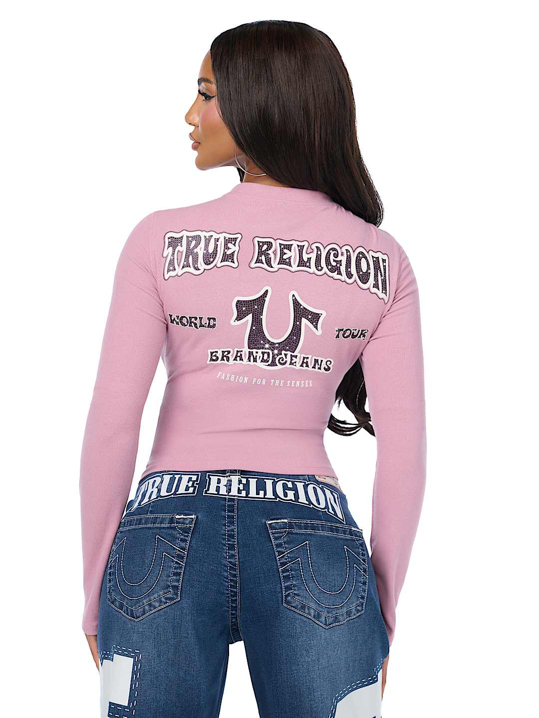 CRYSTAL LOGO POCKET HENLEY RIBBED LONG SLEEVE TOP