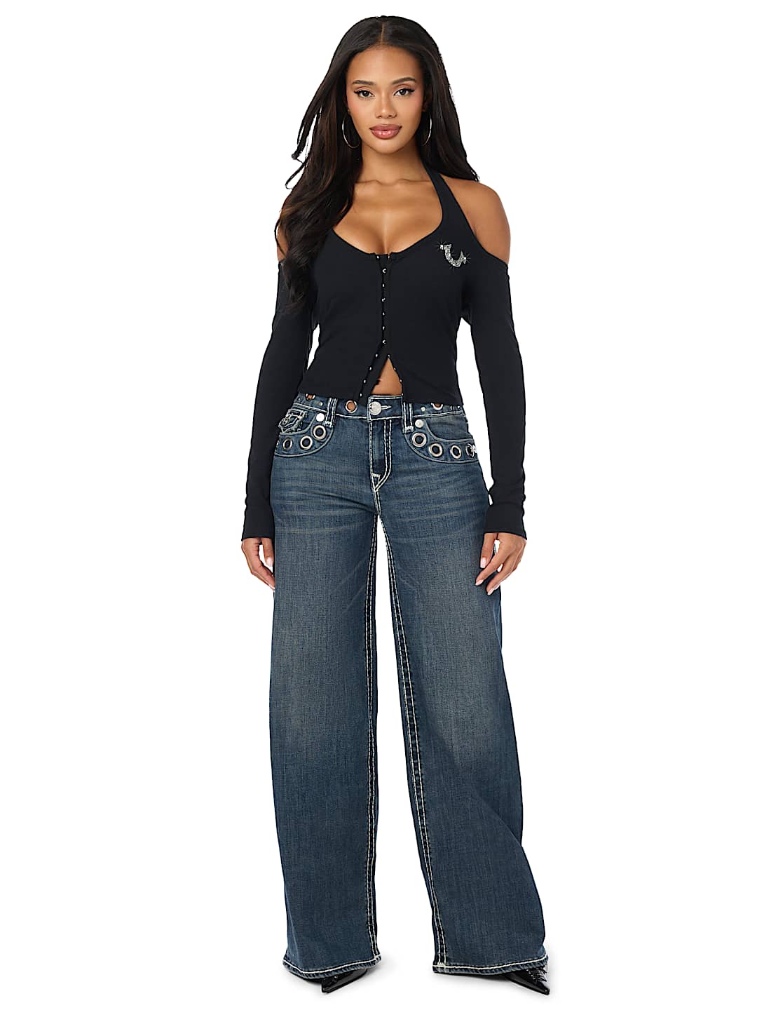 CRYSTAL RIBBED HALTER CUT-OUT TOP