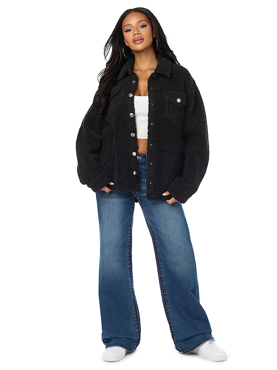 HORSESHOE EMBROIDERED SHERPA SHACKET