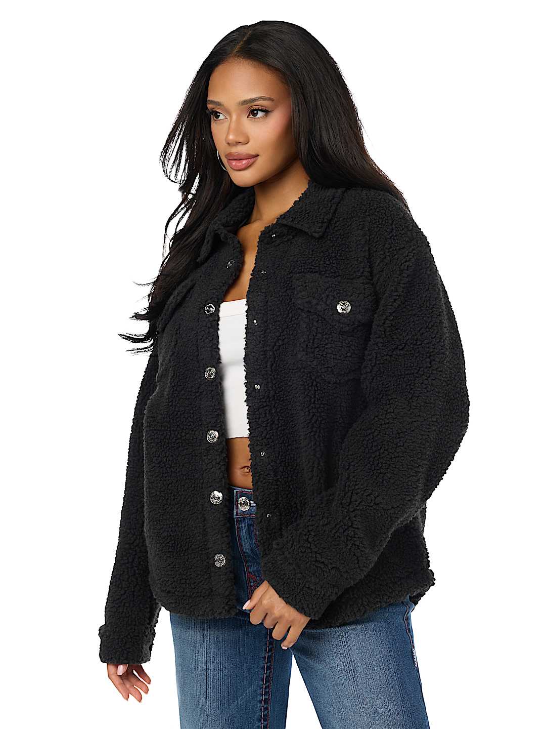 HORSESHOE EMBROIDERED SHERPA SHACKET
