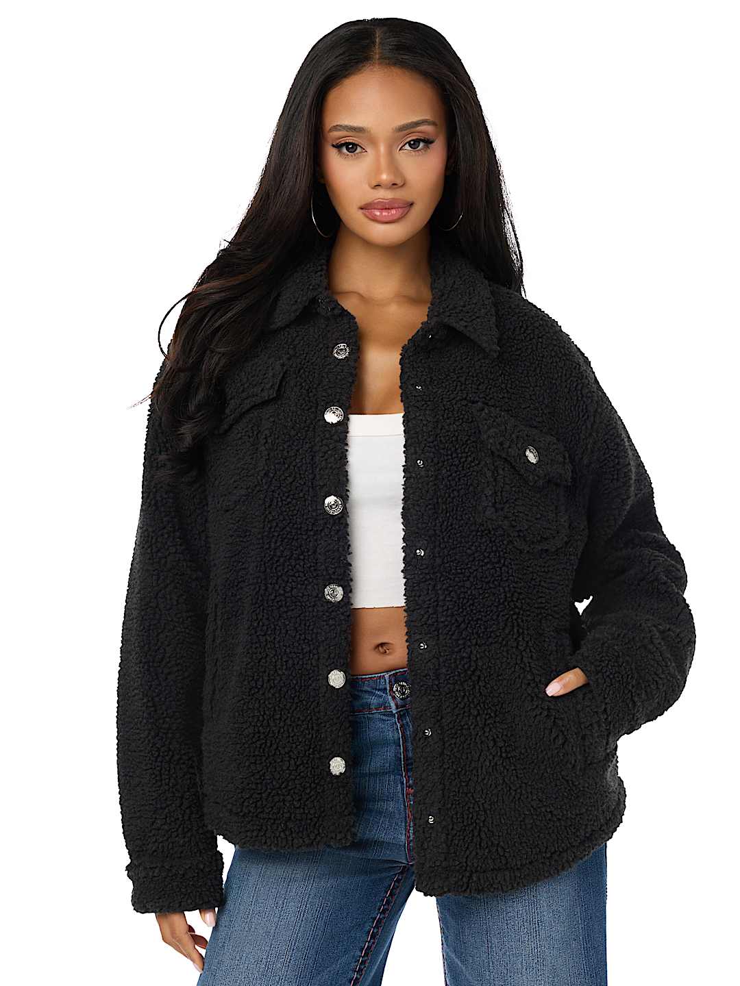 HORSESHOE EMBROIDERED SHERPA SHACKET