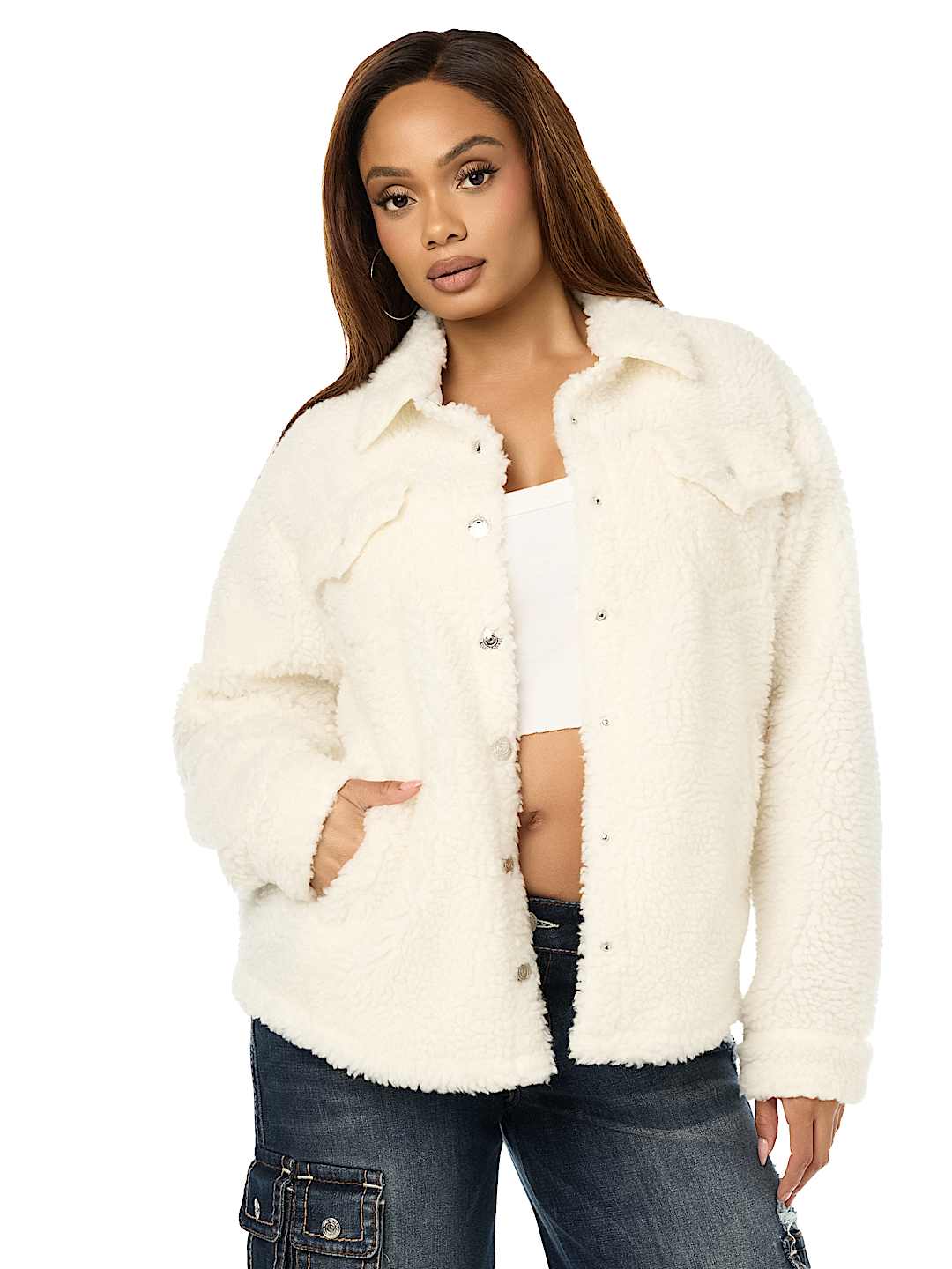 HORSESHOE EMBROIDERED SHERPA SHACKET