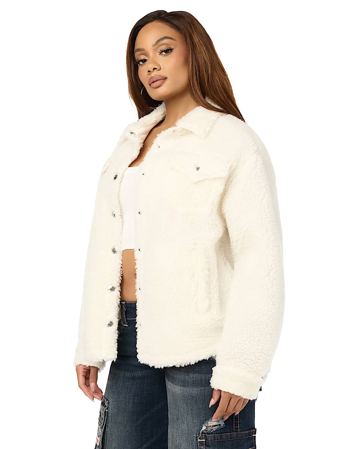 HORSESHOE EMBROIDERED SHERPA SHACKET