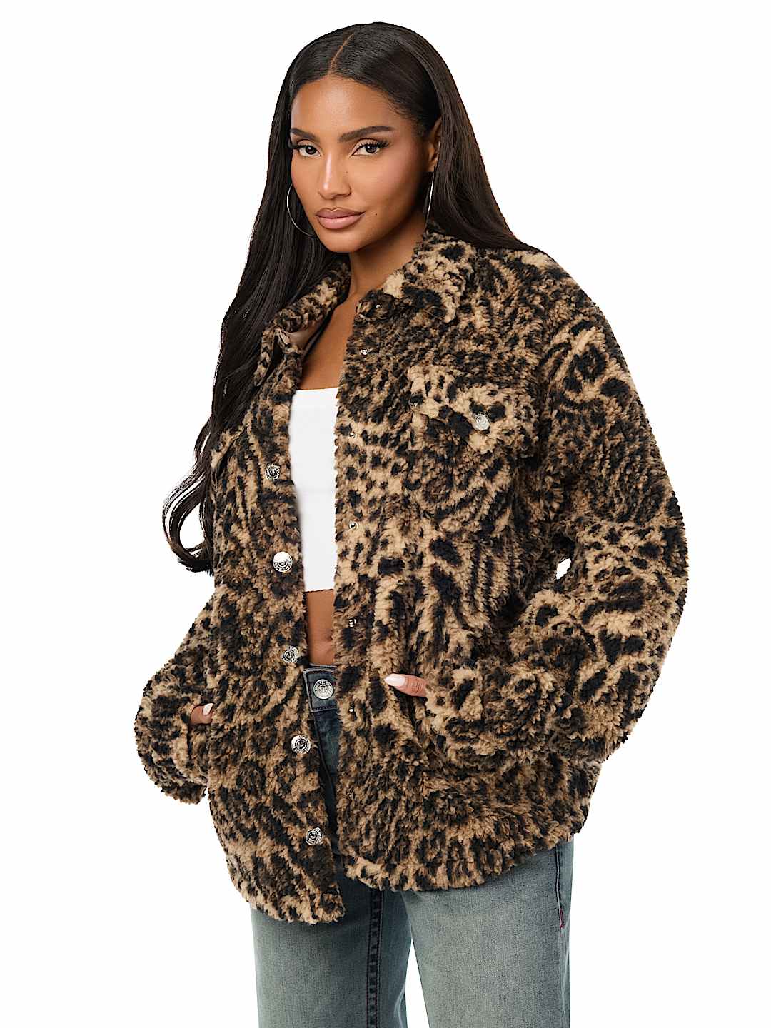HORSESHOE EMBROIDERED SHERPA SHACKET