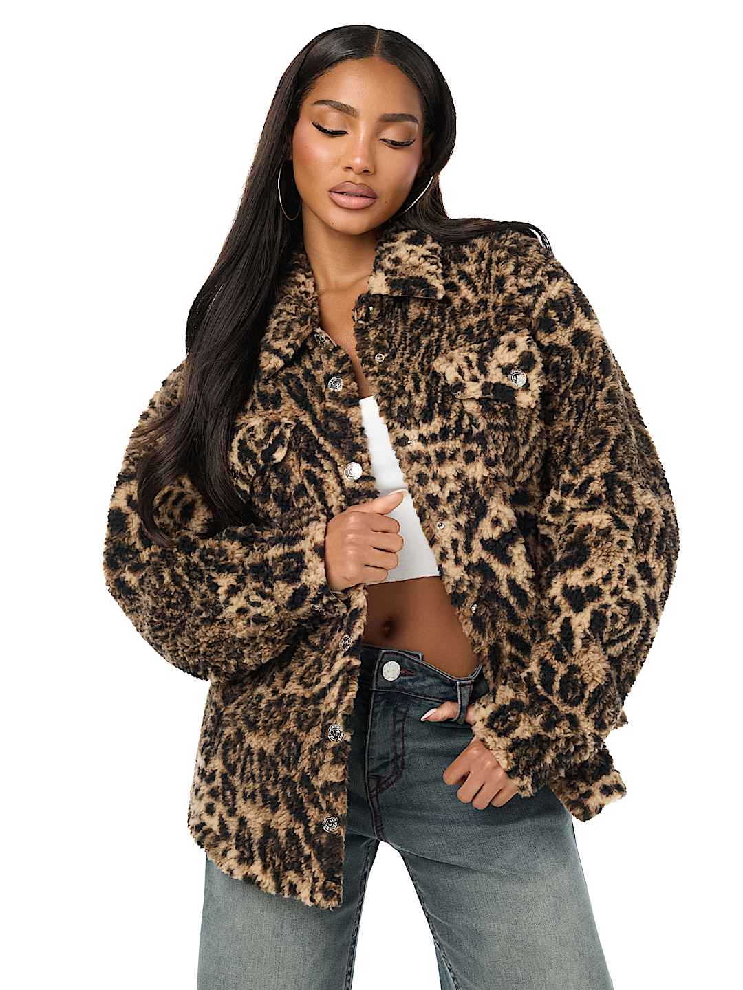HORSESHOE EMBROIDERED SHERPA SHACKET
