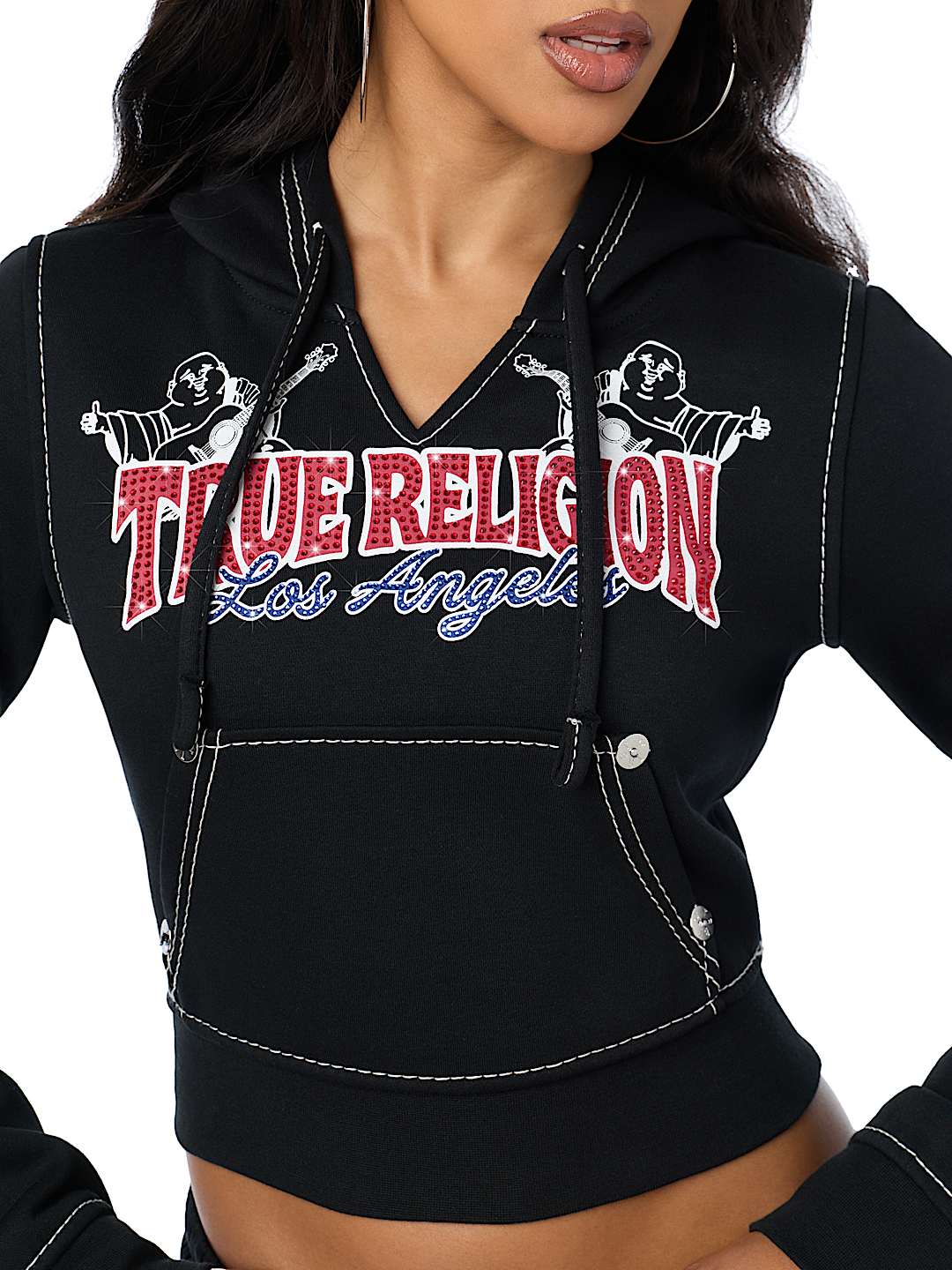 BIG T CRYSTAL SHRUNKEN PULLOVER HOODIE