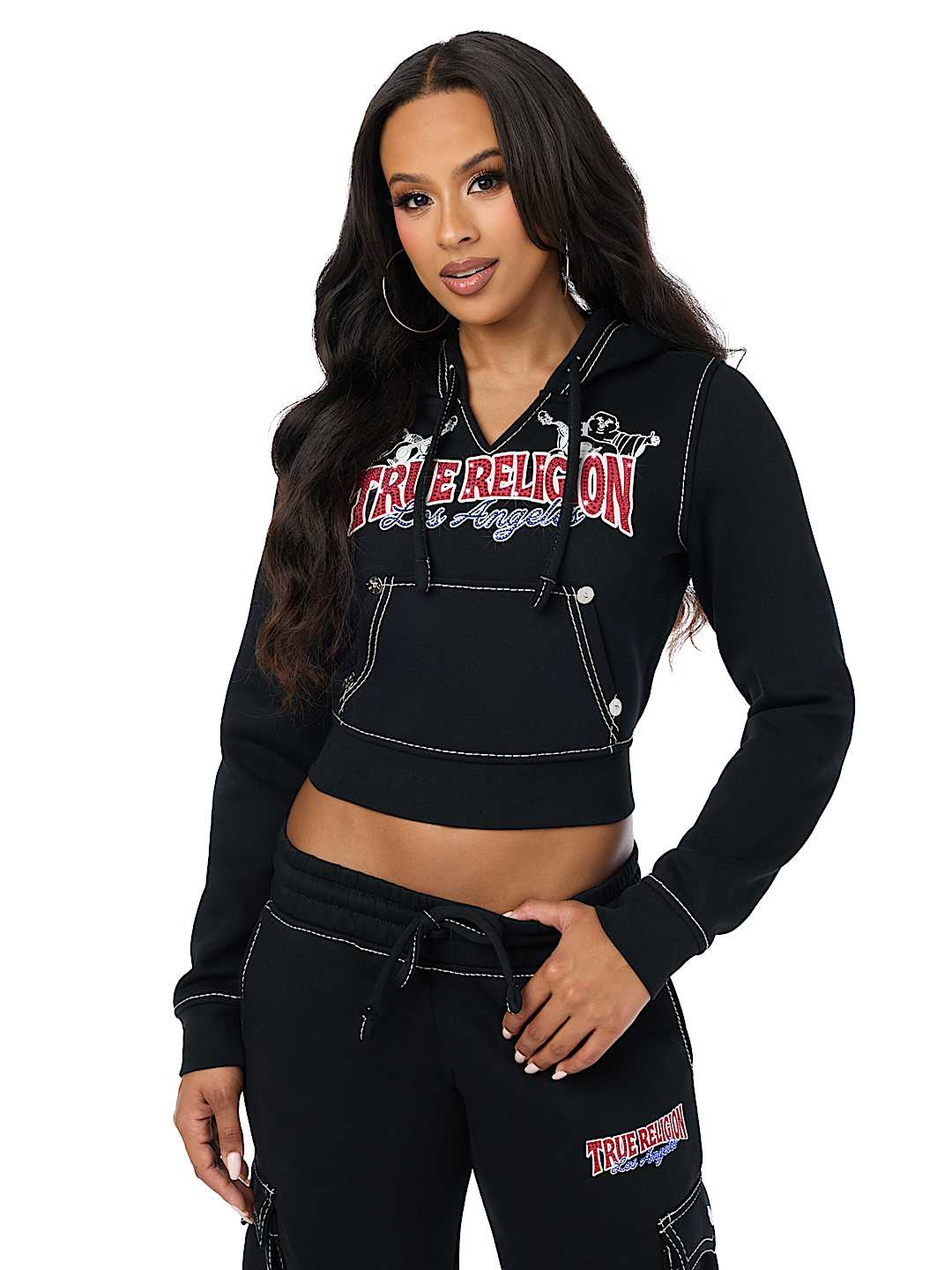BIG T CRYSTAL SHRUNKEN PULLOVER HOODIE