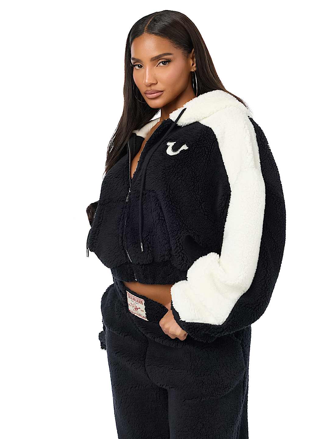 EMBROIDERED BUDDHA SHERPA GIRLFRIEND ZIP HOODIE
