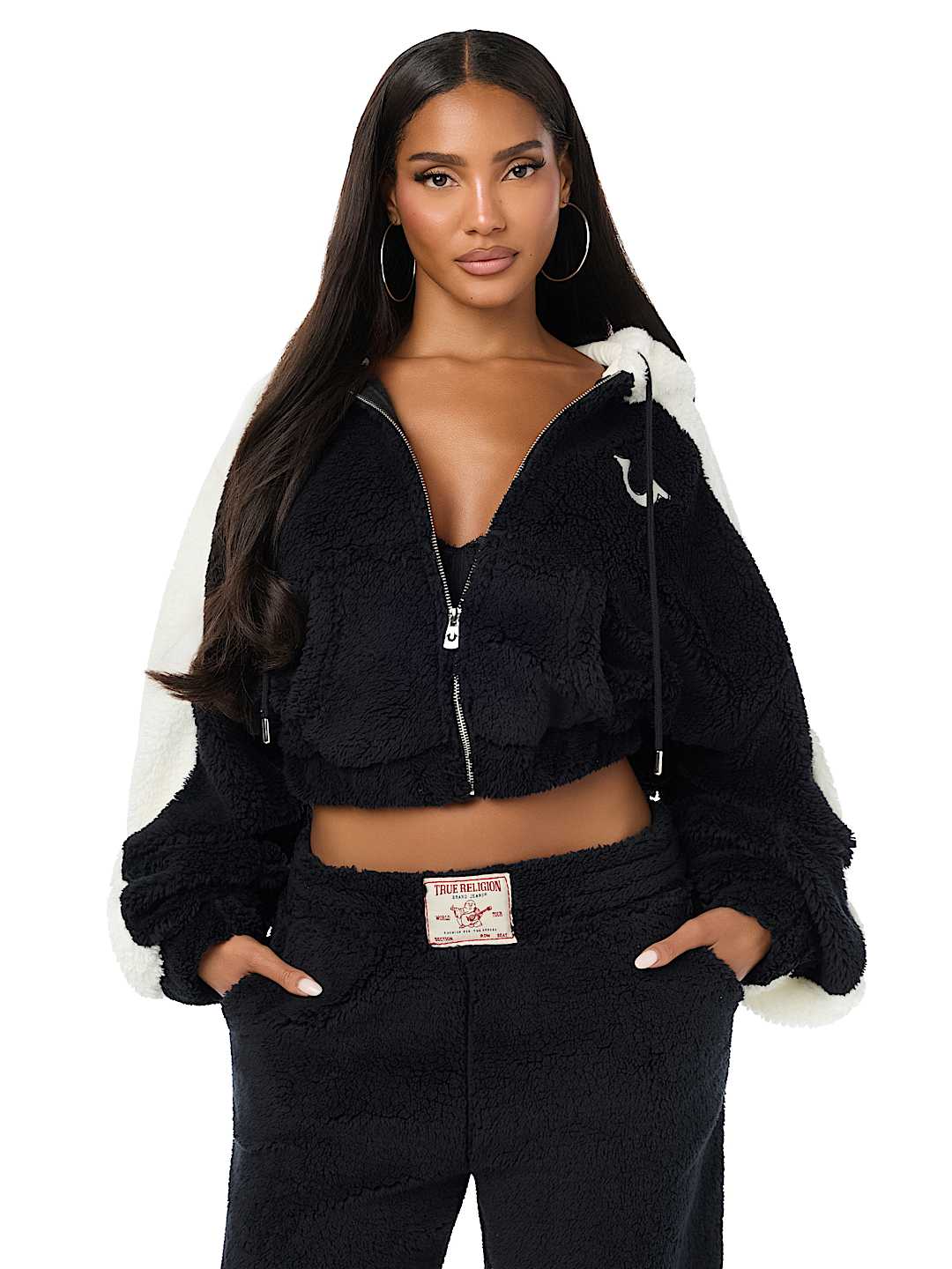 EMBROIDERED BUDDHA SHERPA GIRLFRIEND ZIP HOODIE