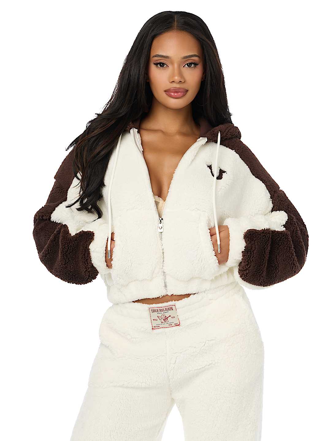 EMBROIDERED BUDDHA SHERPA GIRLFRIEND ZIP HOODIE