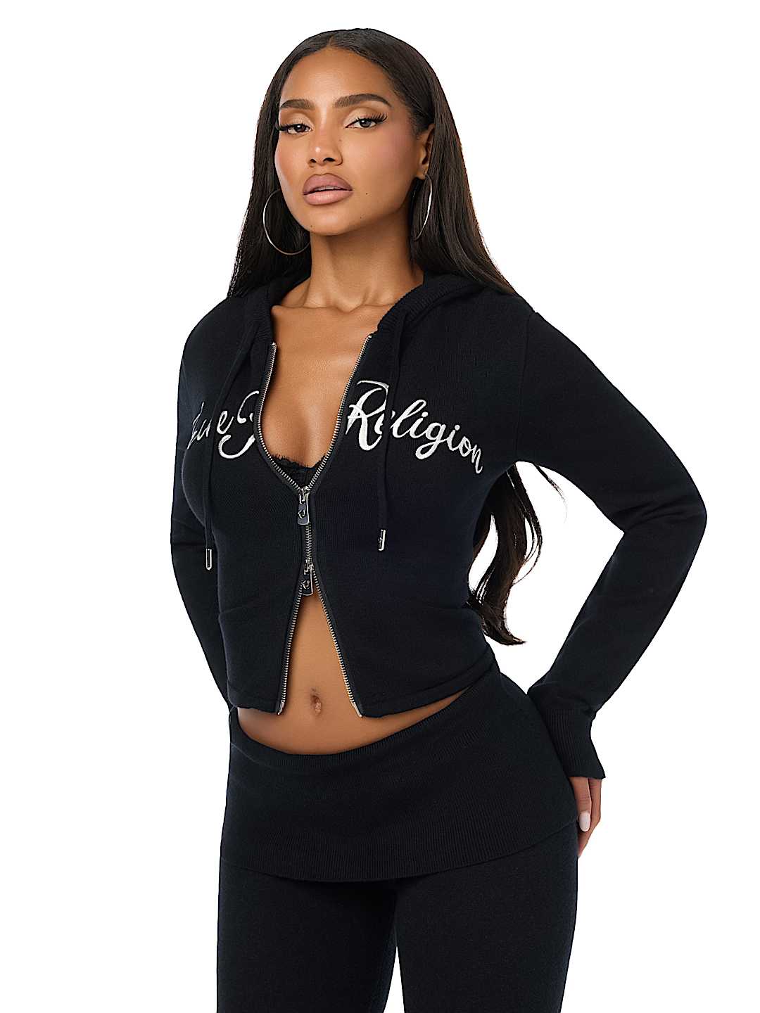 DOUBLE-ZIP EMBROIDERED SWEATER JACKET
