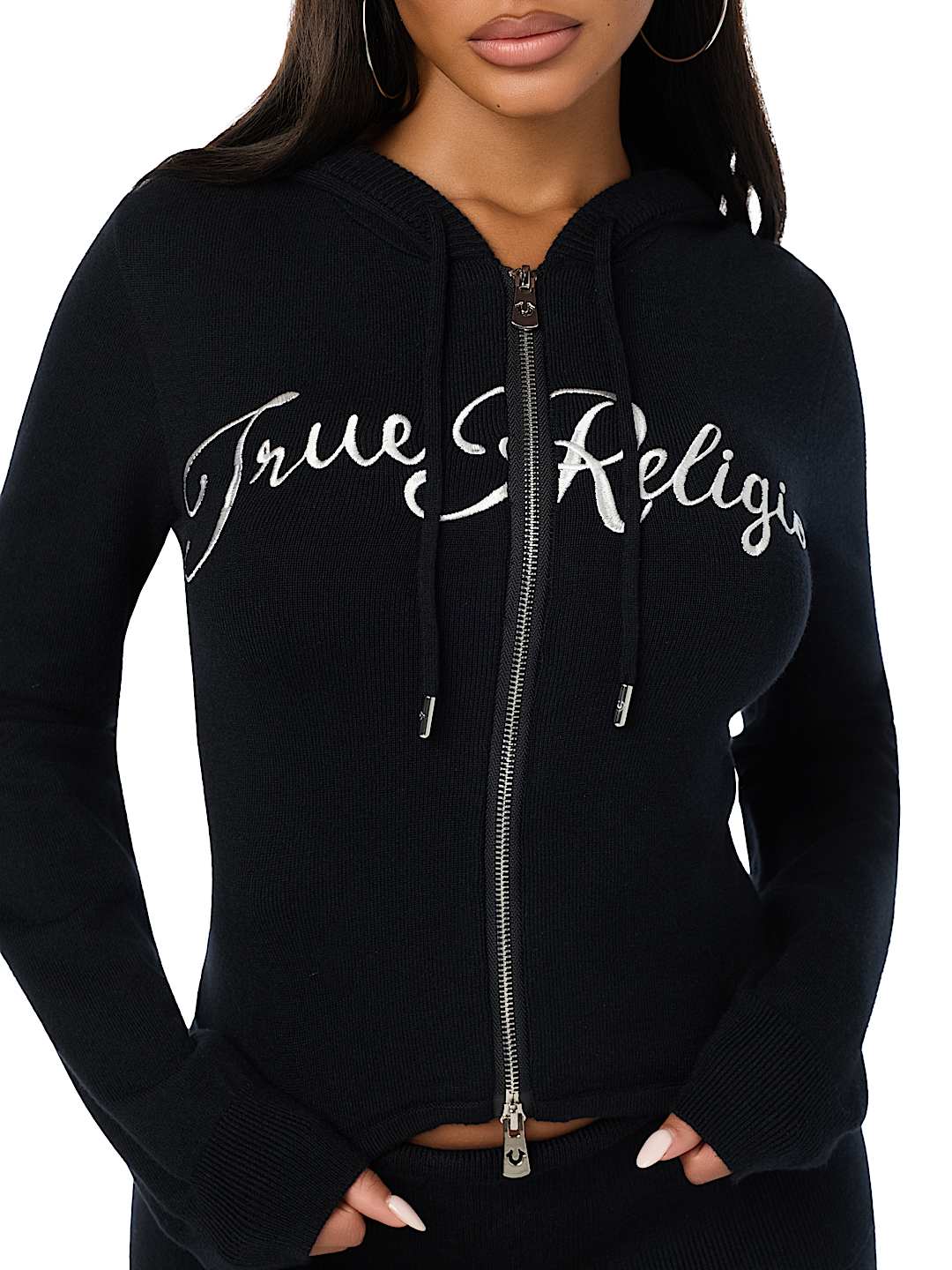 DOUBLE-ZIP EMBROIDERED SWEATER JACKET
