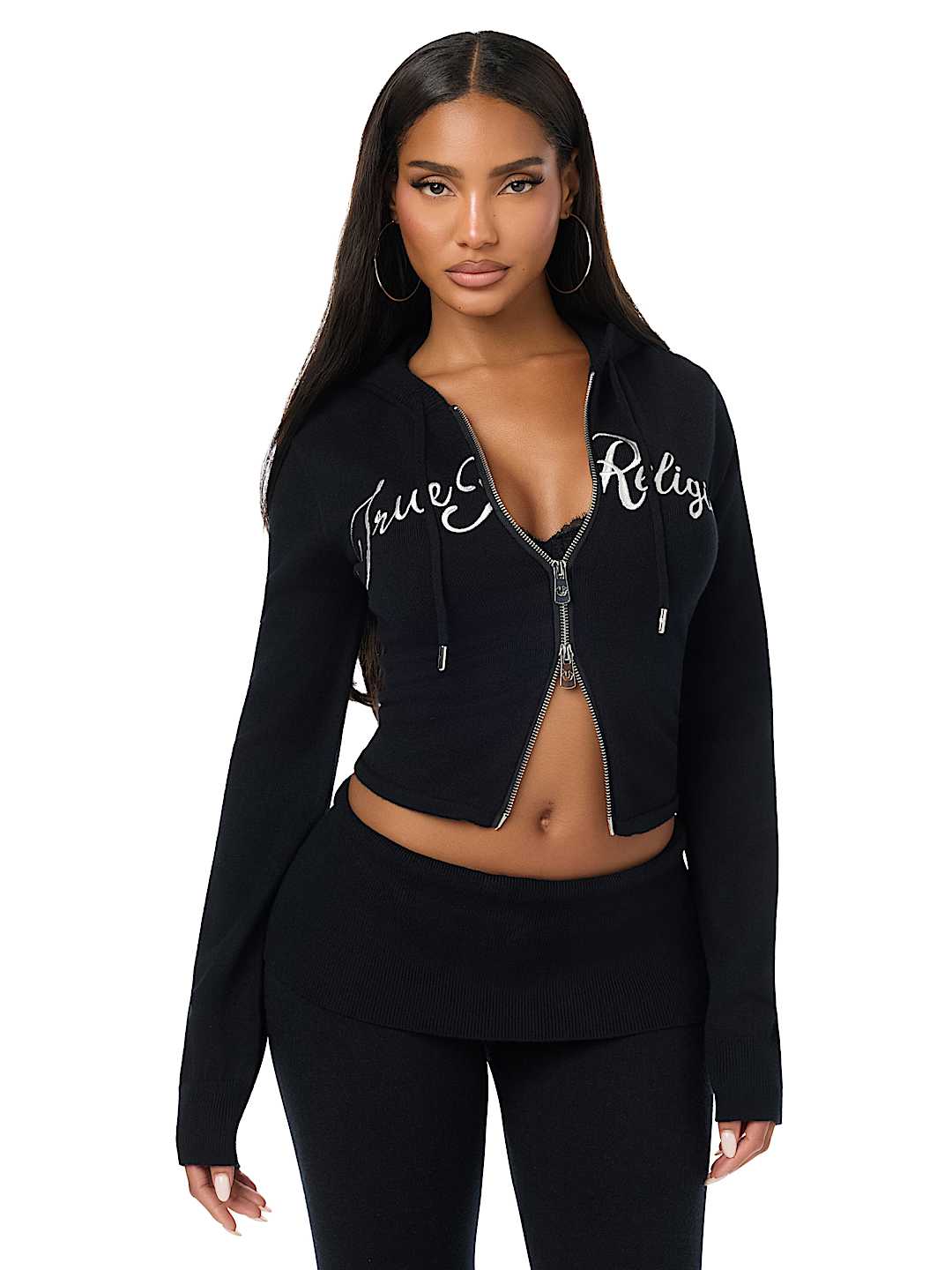 DOUBLE-ZIP EMBROIDERED SWEATER JACKET