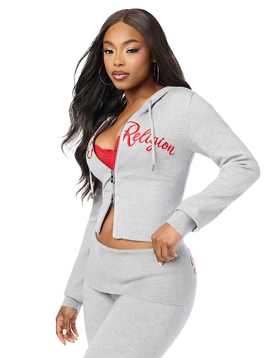DOUBLE-ZIP EMBROIDERED SWEATER JACKET