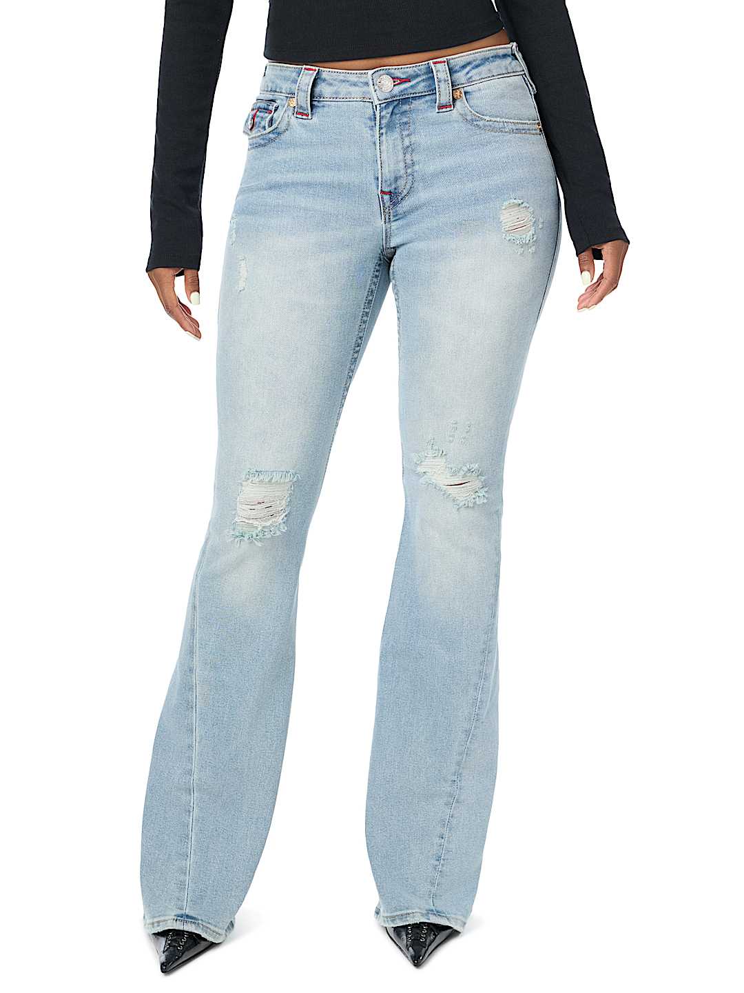 JOEY MID RISE DISTRESSED FLAP FLARE JEAN