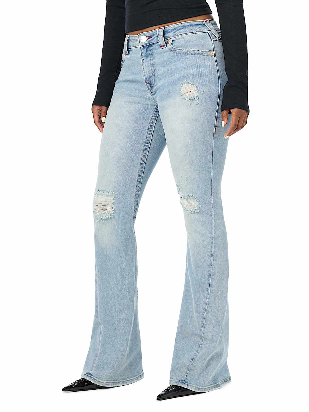 JOEY MID RISE DISTRESSED FLAP FLARE JEAN