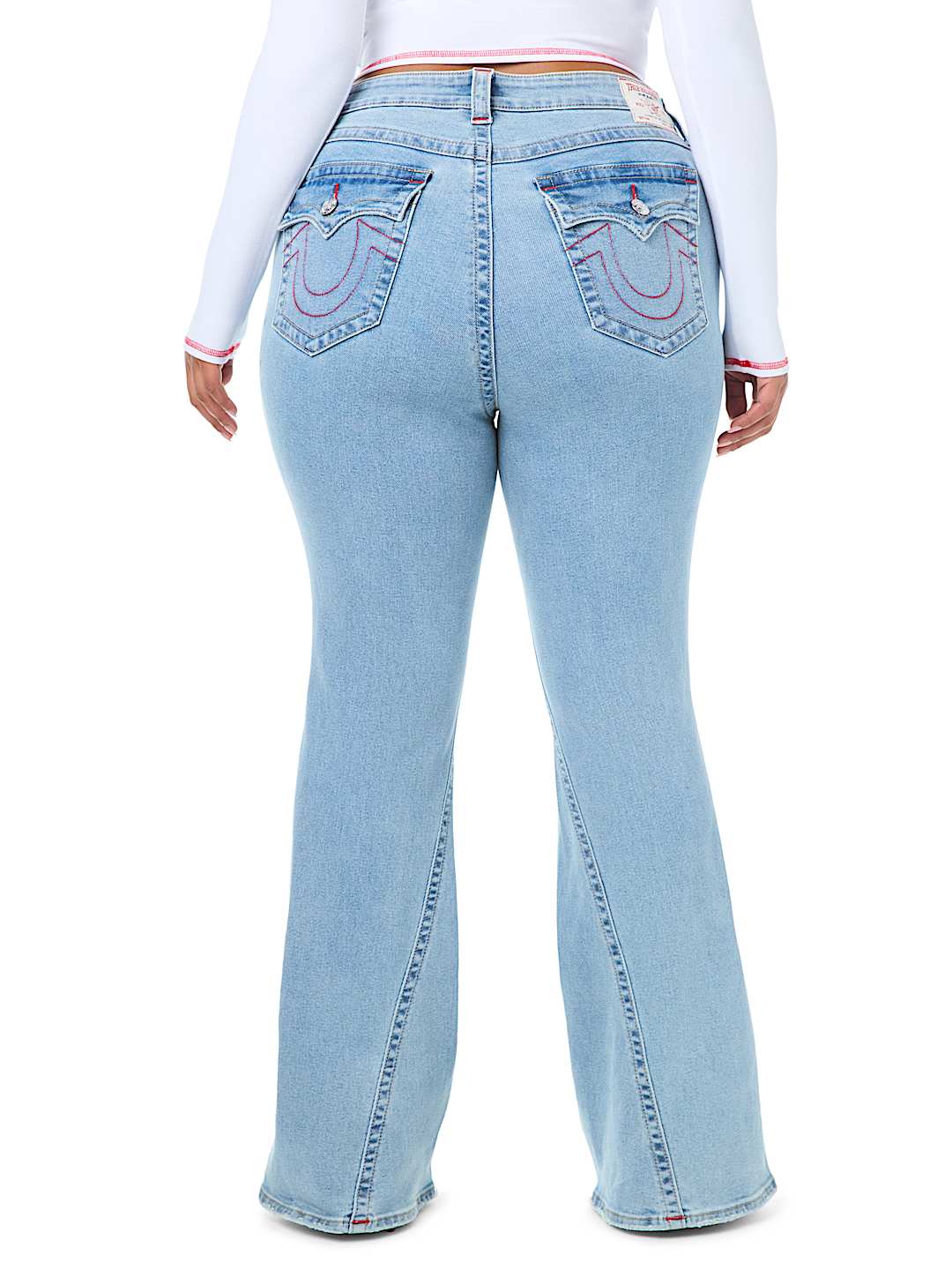 PLUS JOEY MID RISE DISTRESSED FLAP FLARE JEAN