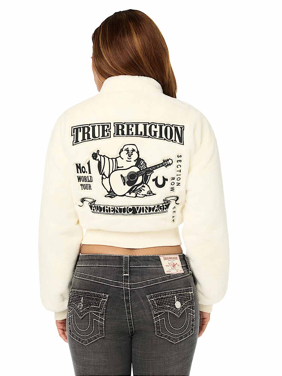 EMBROIDERED FAUX FUR ZIP-UP JACKET