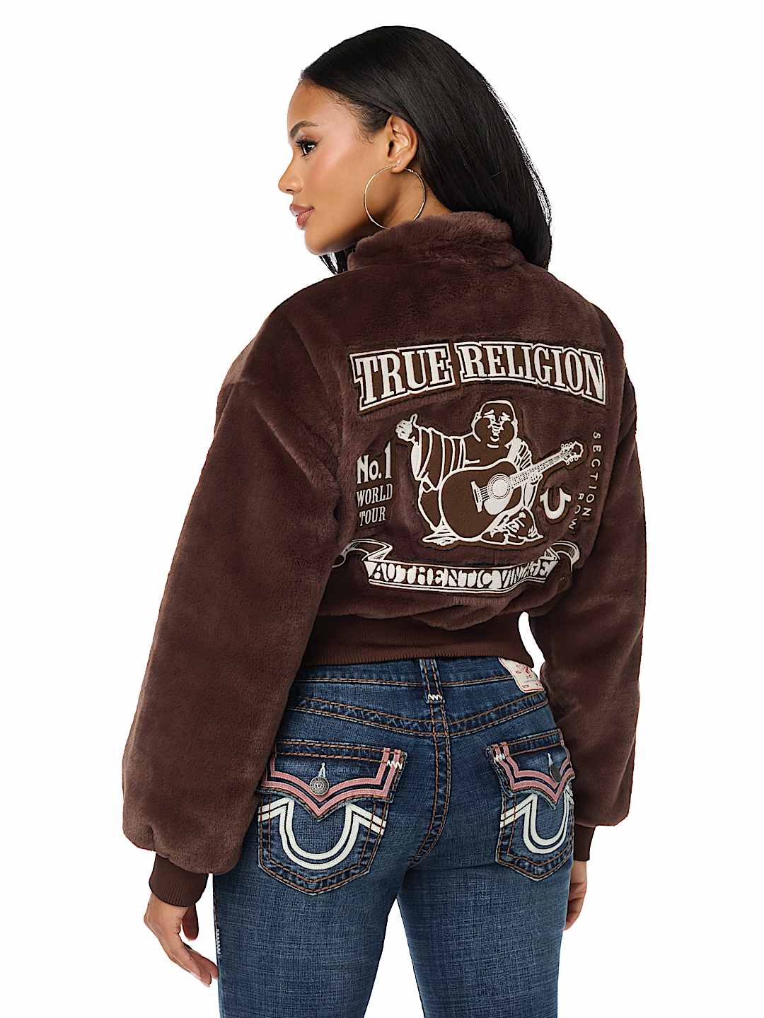 EMBROIDERED FAUX FUR ZIP-UP JACKET