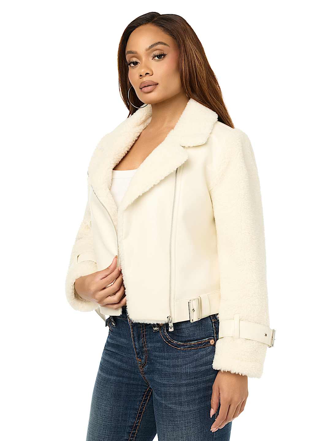 FAUX LEATHER SHERPA AVIATOR JACKET