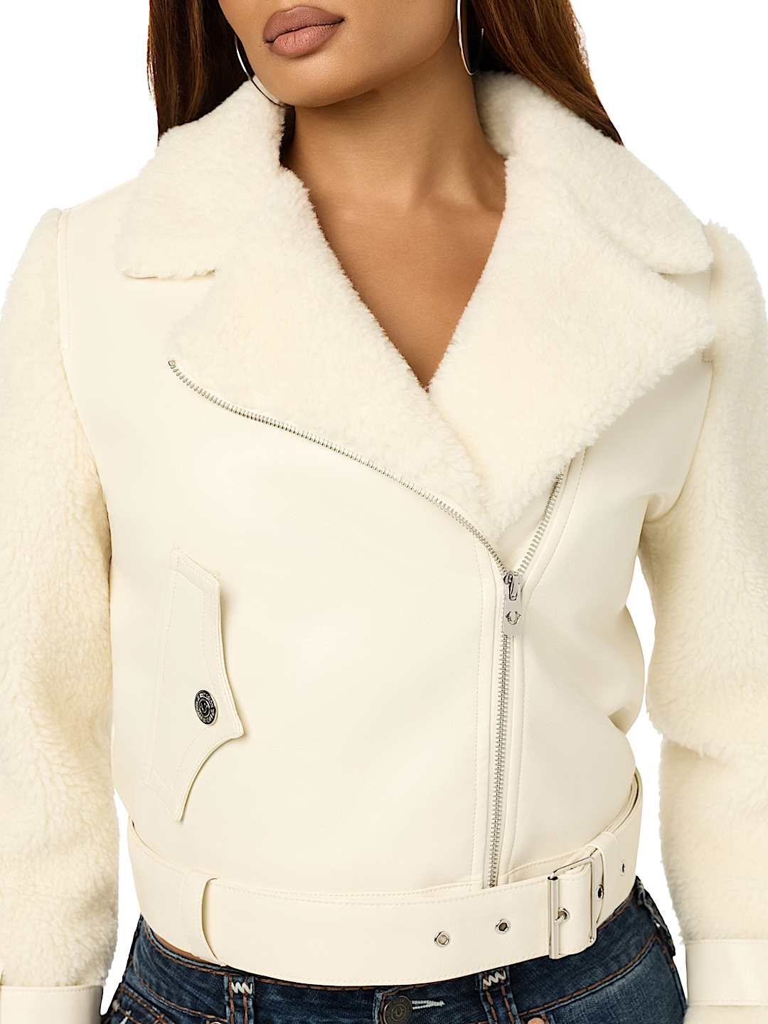 FAUX LEATHER SHERPA AVIATOR JACKET