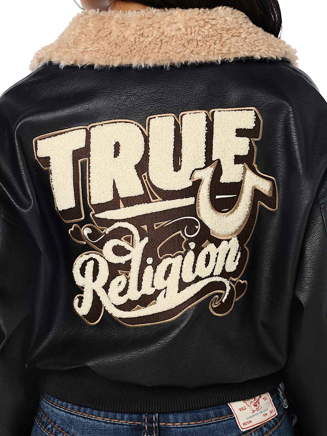 WASHED FAUX LEATHER OVERSIZED AVIATOR SHERPA JACKET