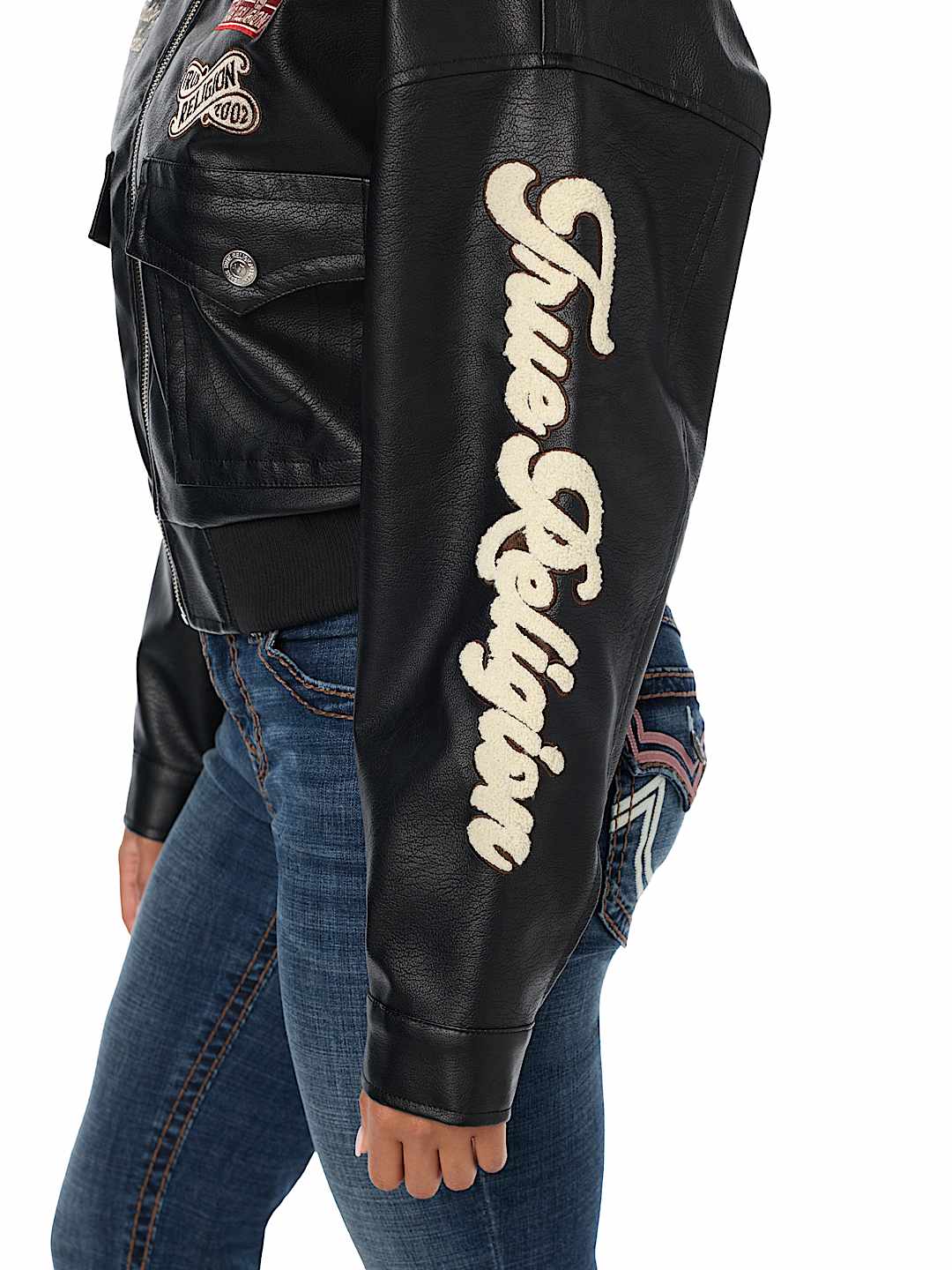 WASHED FAUX LEATHER OVERSIZED AVIATOR SHERPA JACKET