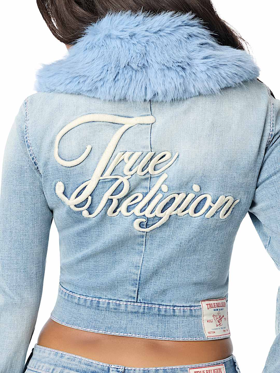 FAUX FUR BIG T DENIM JACKET