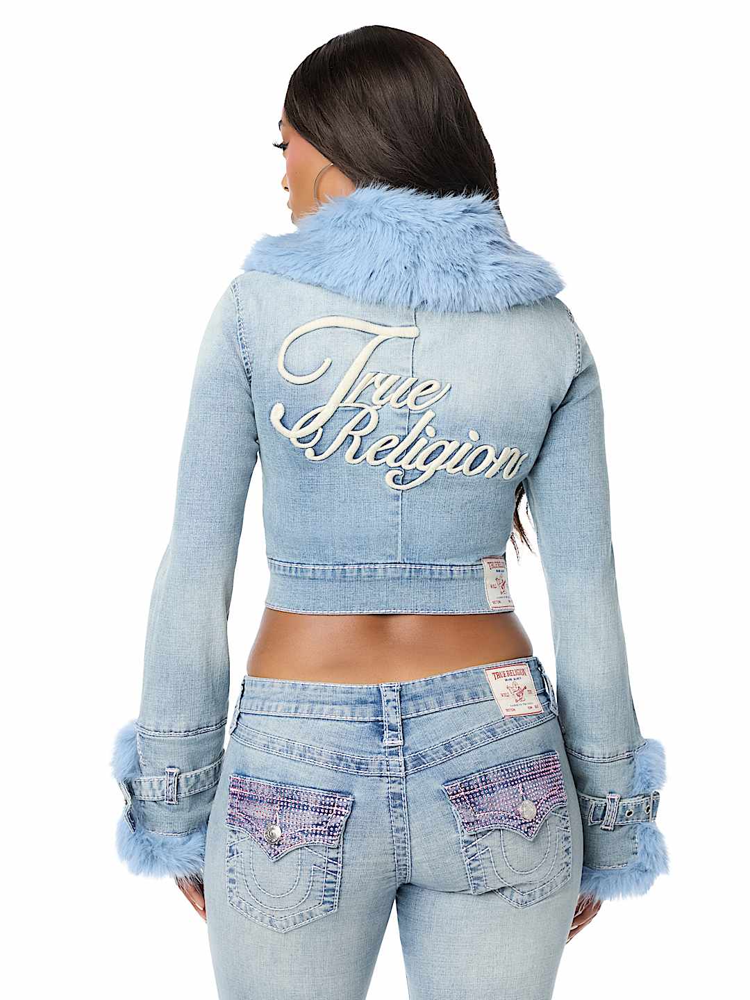 FAUX FUR BIG T DENIM JACKET
