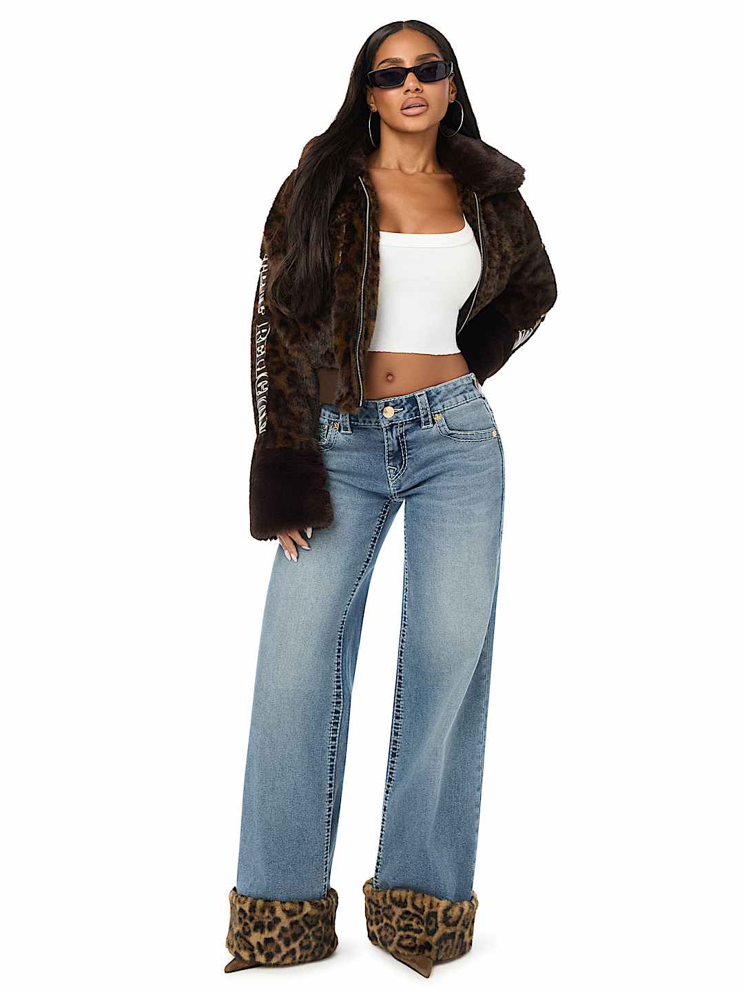 BOBBI LOW RISE LEOPARD FUR BIG T BAGGY JEAN