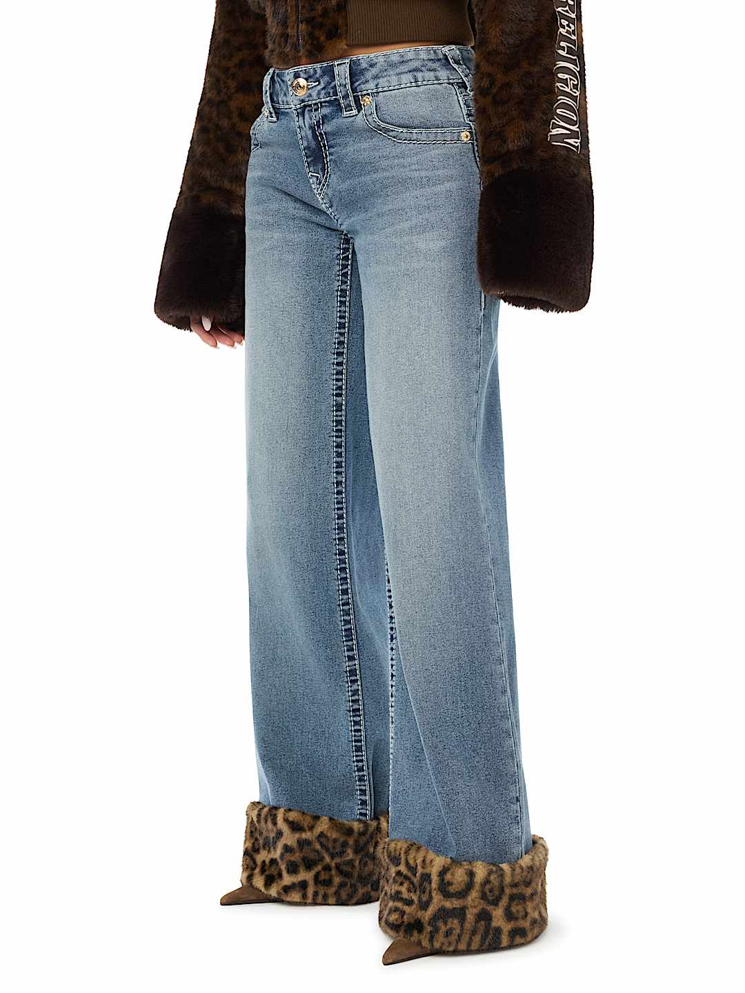 BOBBI LOW RISE LEOPARD FUR BIG T BAGGY JEAN