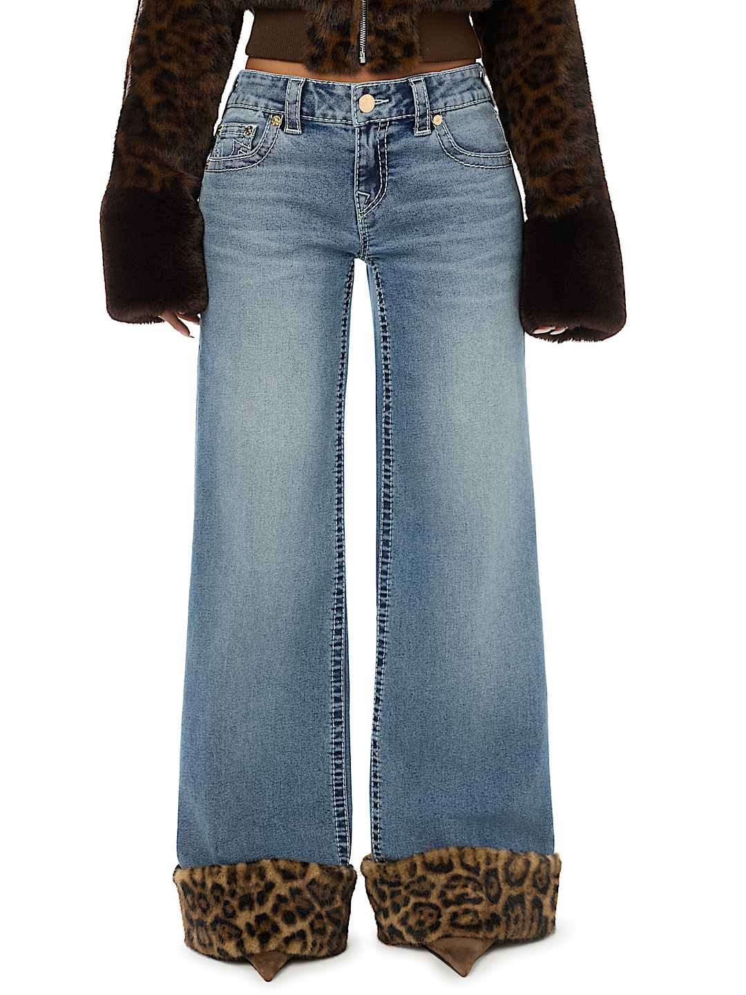 BOBBI LOW RISE LEOPARD FUR BIG T BAGGY JEAN
