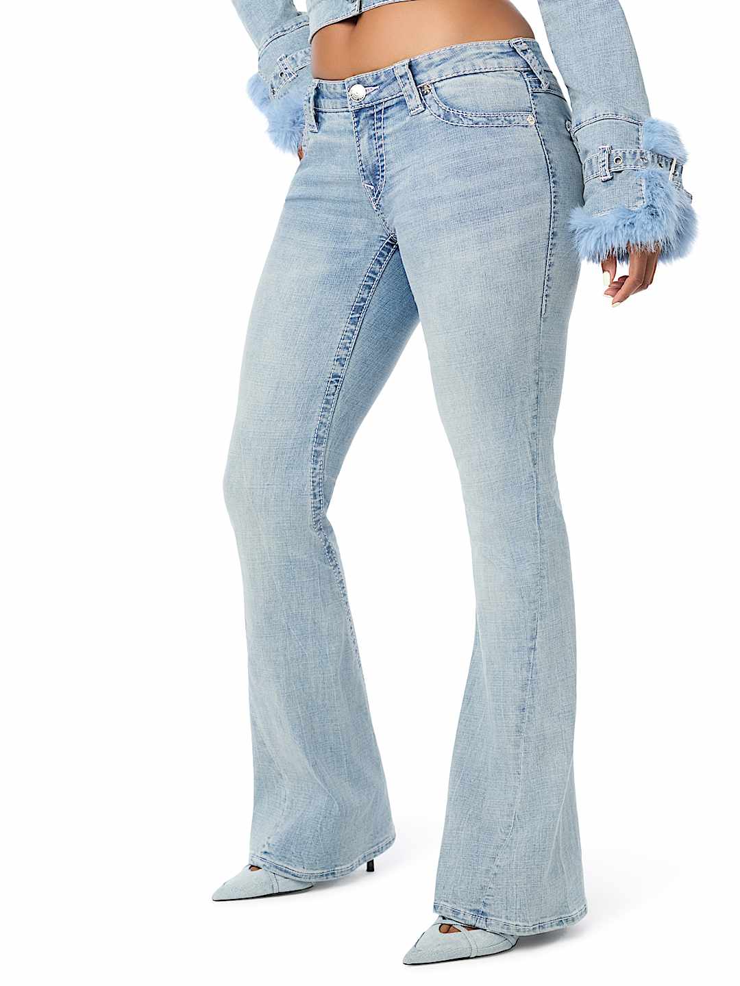 JOEY LOW RISE CRYSTAL BIG T FLAP FLARE JEAN
