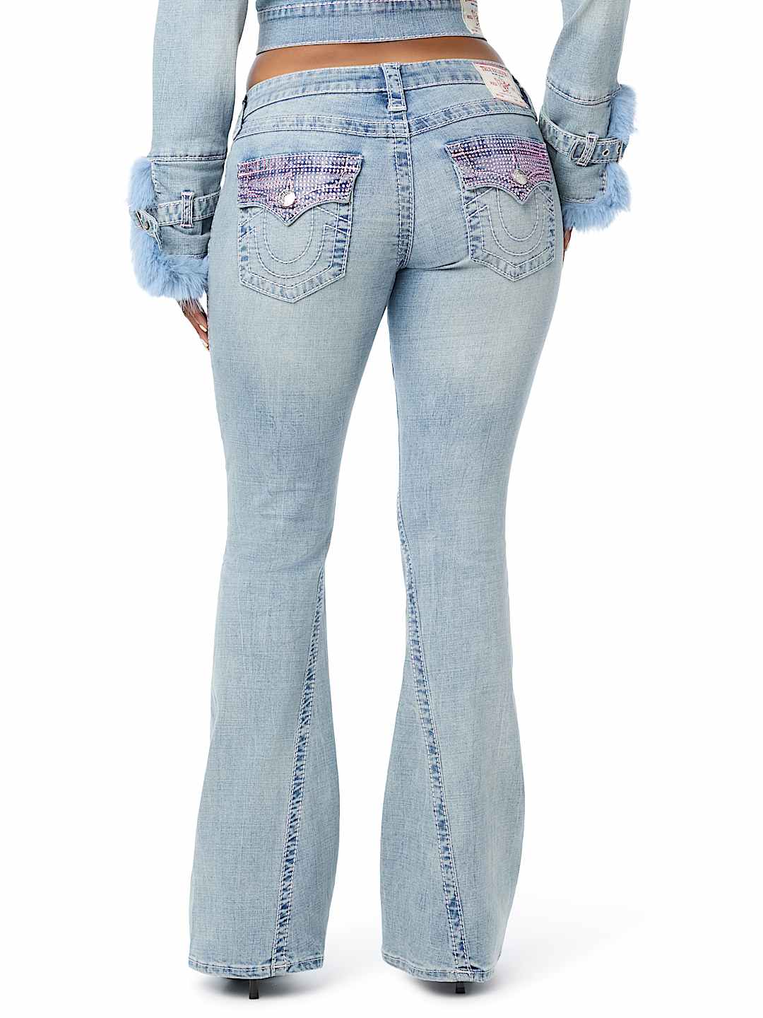 JOEY LOW RISE CRYSTAL BIG T FLAP FLARE JEAN