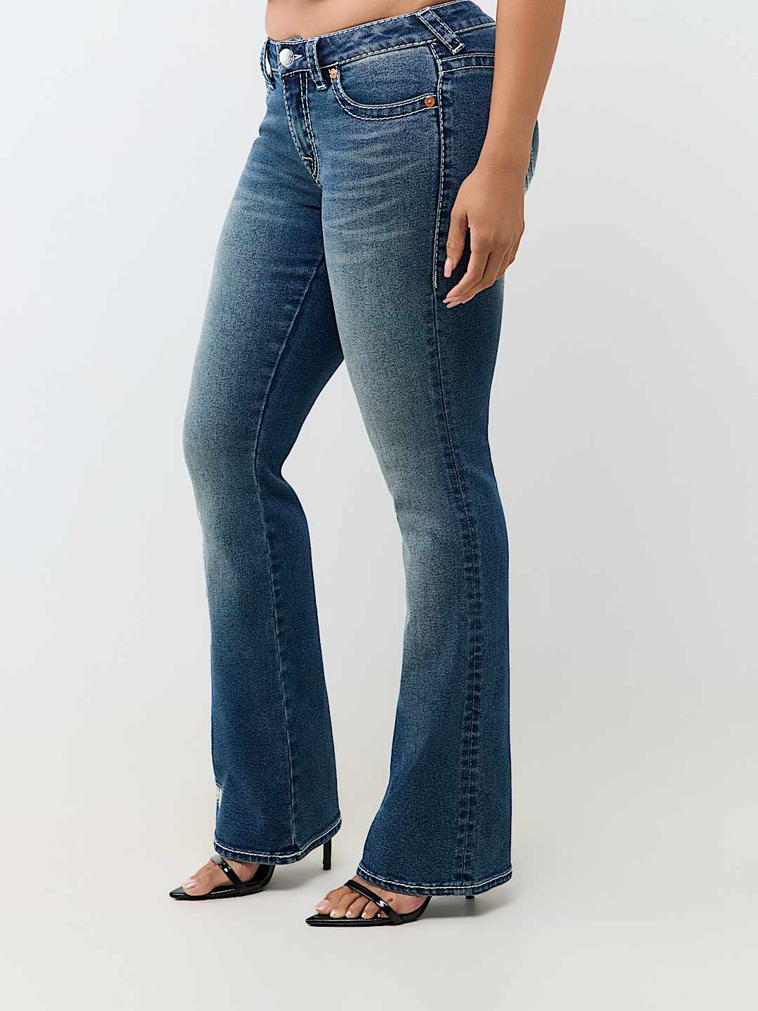 BECCA MID RISE EMBROIDERED LOGO BIG T BOOTCUT JEAN