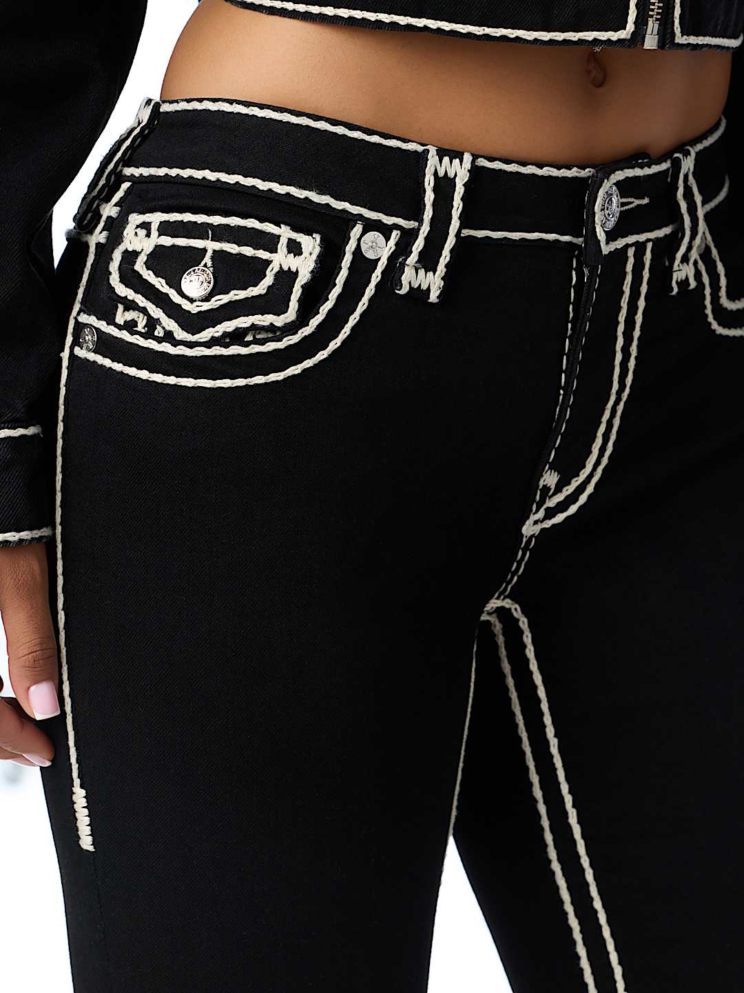 BECCA MID RISE ROPE STITCH FLAP BOOTCUT JEAN