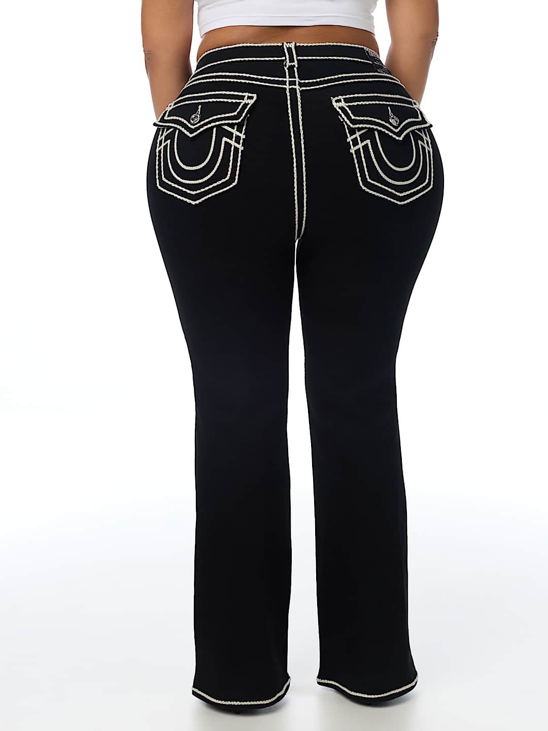 PLUS BECCA MID RISE ROPE STITCH FLAP BOOTCUT JEAN