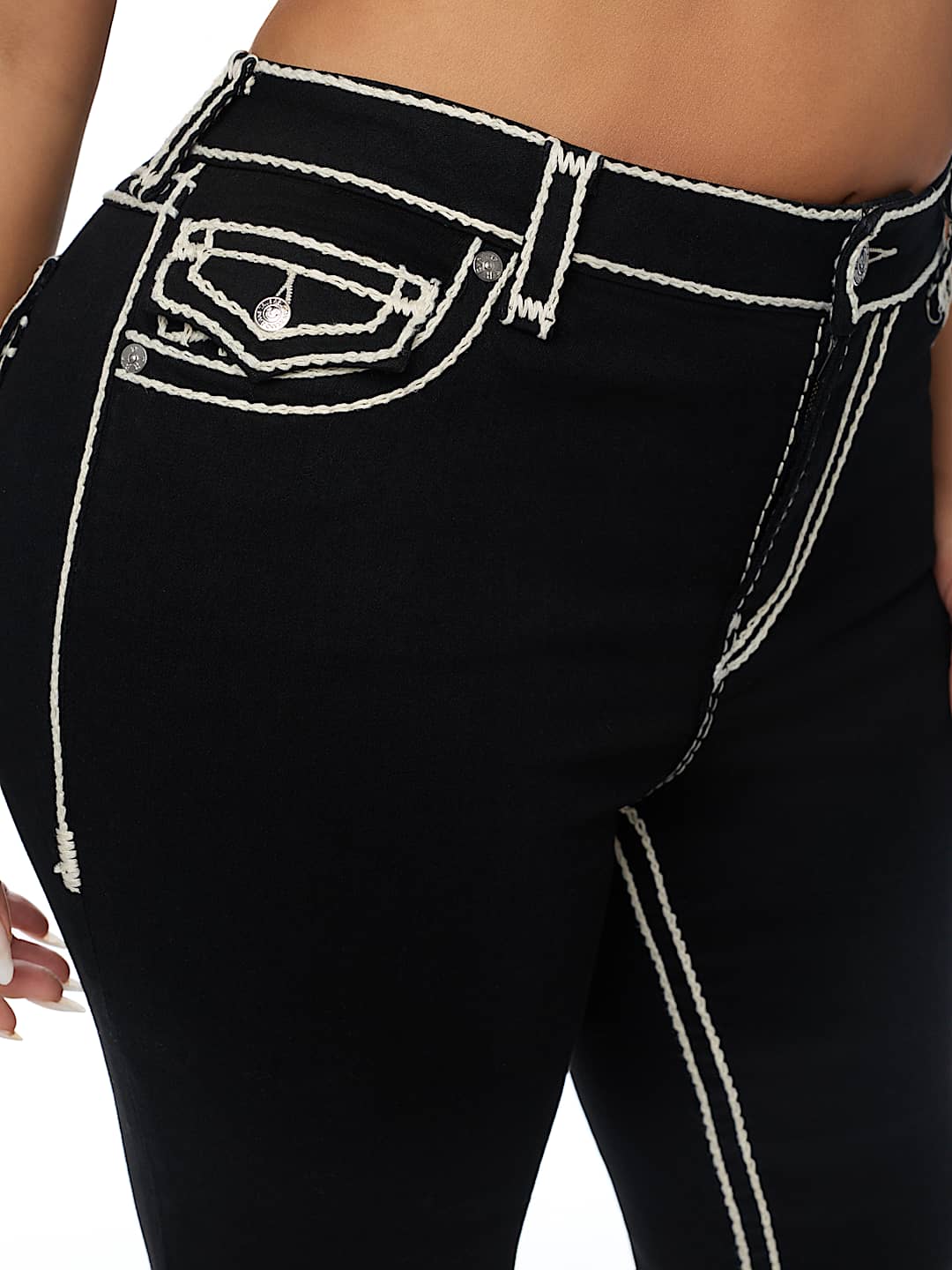 PLUS BECCA MID RISE ROPE STITCH FLAP BOOTCUT JEAN
