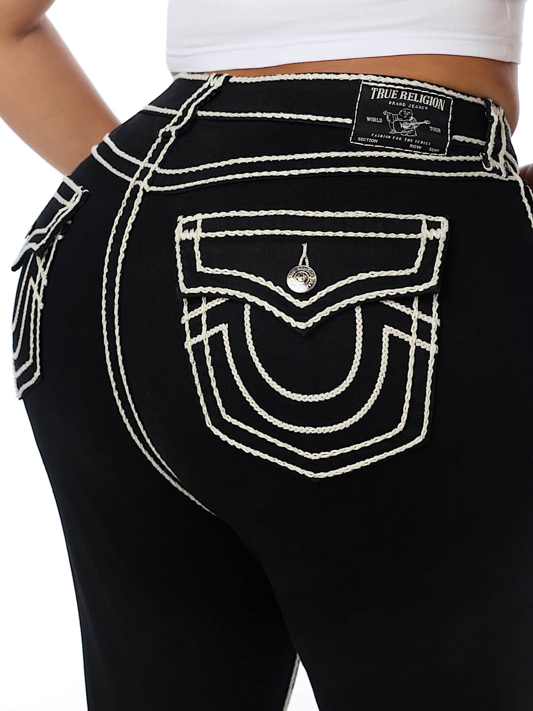 PLUS BECCA MID RISE ROPE STITCH FLAP BOOTCUT JEAN
