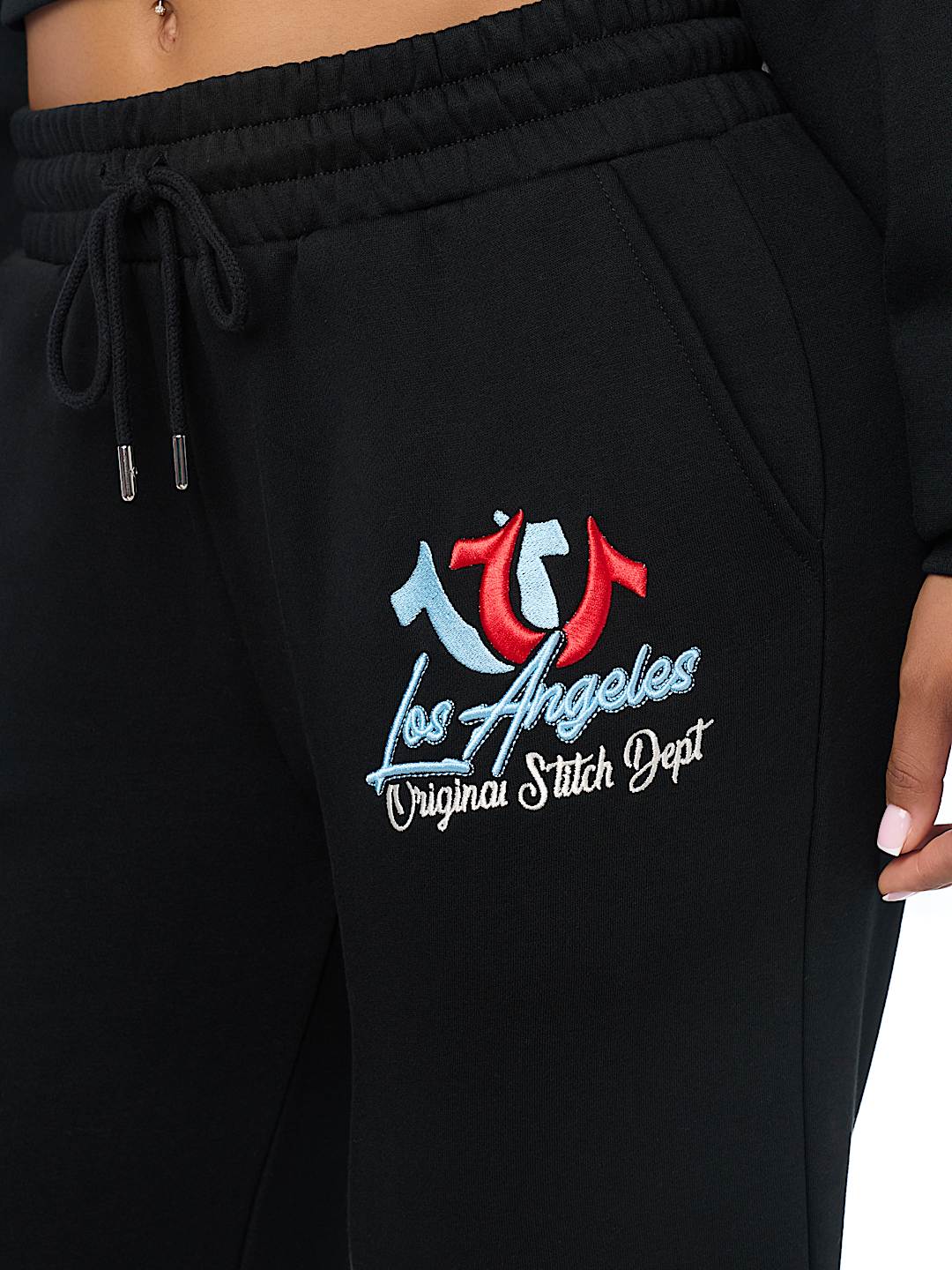 EMBROIDERED MID RISE WIDE LEG SWEATPANT