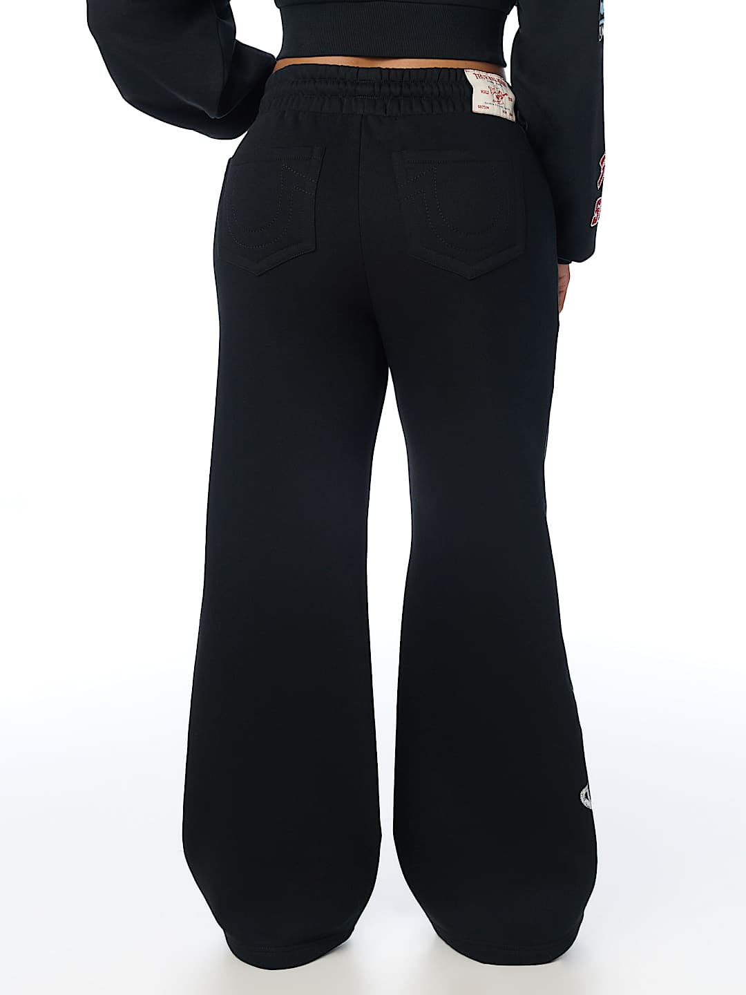 EMBROIDERED MID RISE WIDE LEG SWEATPANT