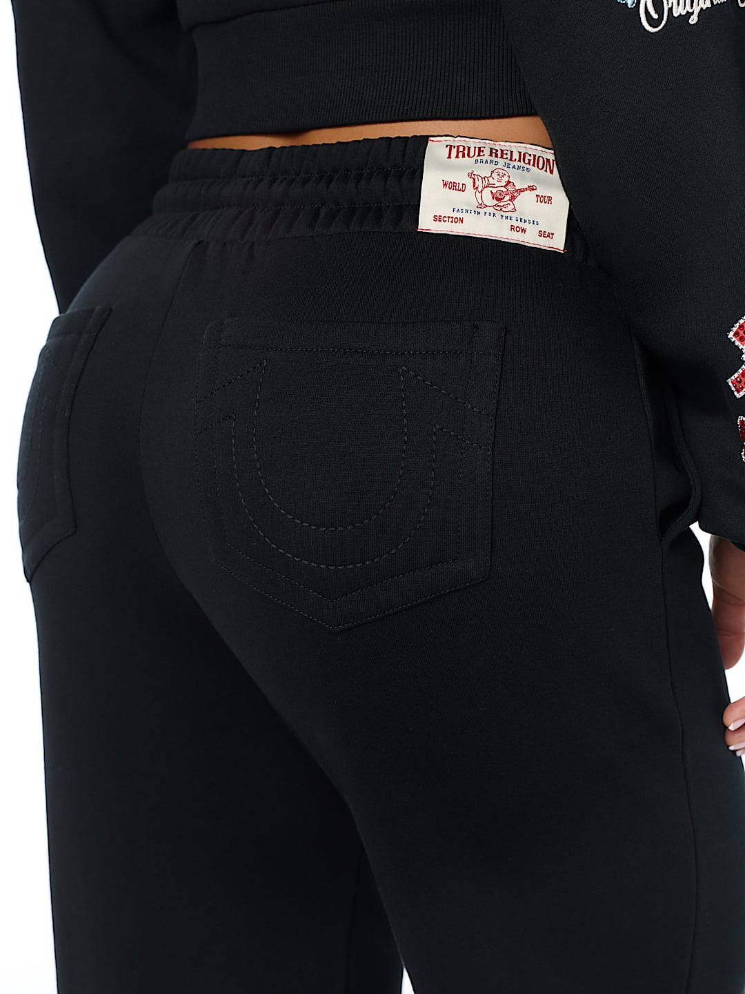EMBROIDERED MID RISE WIDE LEG SWEATPANT