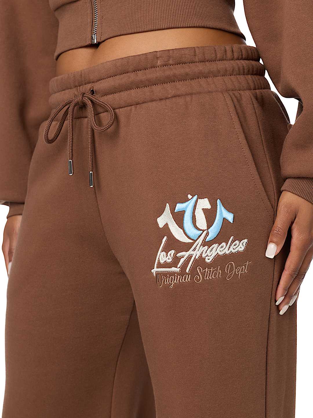 EMBROIDERED MID RISE WIDE LEG SWEATPANT