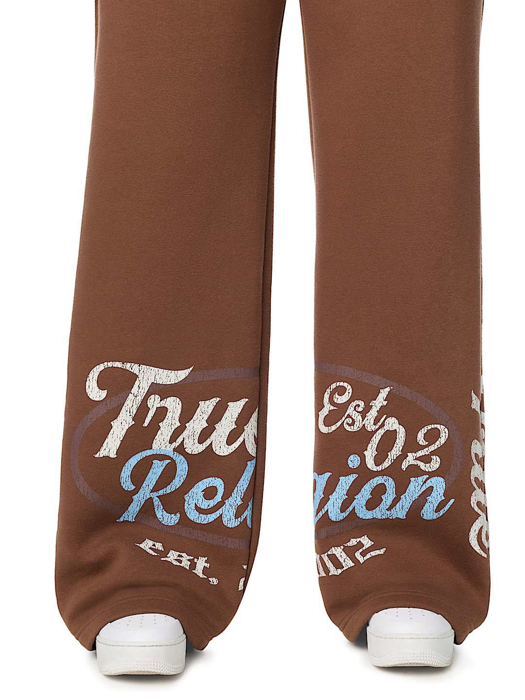EMBROIDERED MID RISE WIDE LEG SWEATPANT